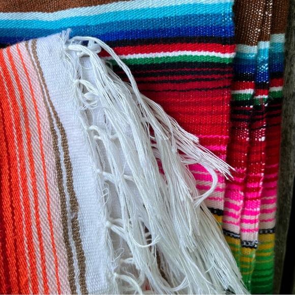 Mexican Woven Serape Saltillo Multicolor Rainbow Fringed Throw Blanket - Picture 7 of 8